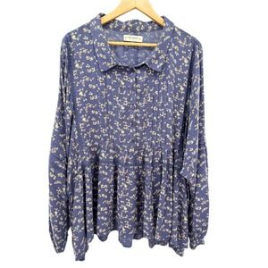 Lucky Brand Floral Popover Peasant Top Plus 2X Smocked Cottagecore Boho Hippie
